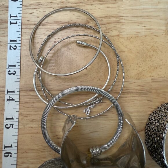Silver-Toned Mixed Bangle Cuff Bracelet Lot, Boho, Gypsy, Whimsy, Scandi, Goth - Picture 4 of 9